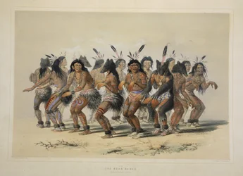 A Medvetánc, Catlins észak-amerikai indián portfóliójából. Vadászjelenetek és mulatságok a Sziklás-hegységről és Amerika prérieiről, pub. 1845